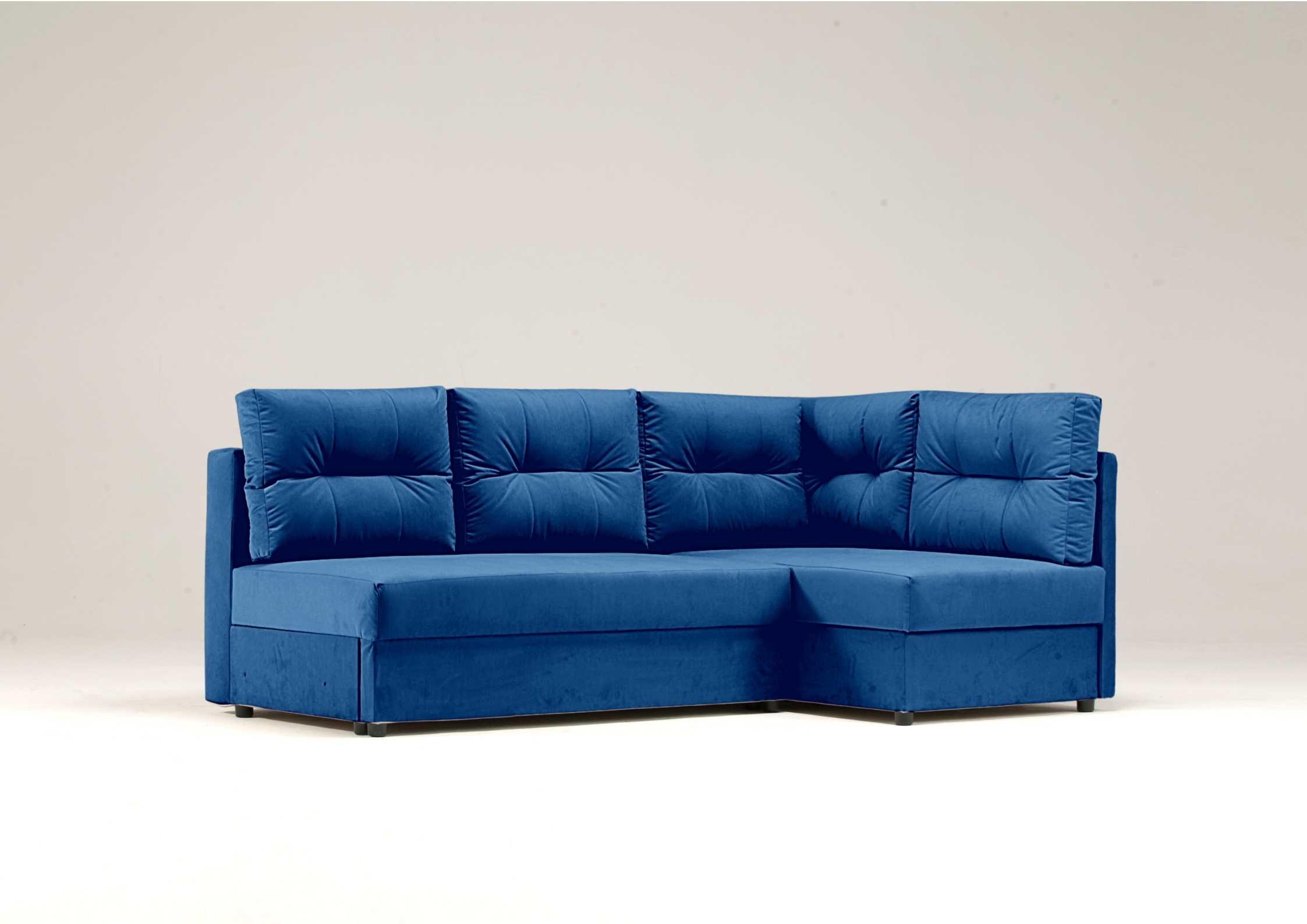 Mały narożnik z pikowanymi poduszkami granatowy